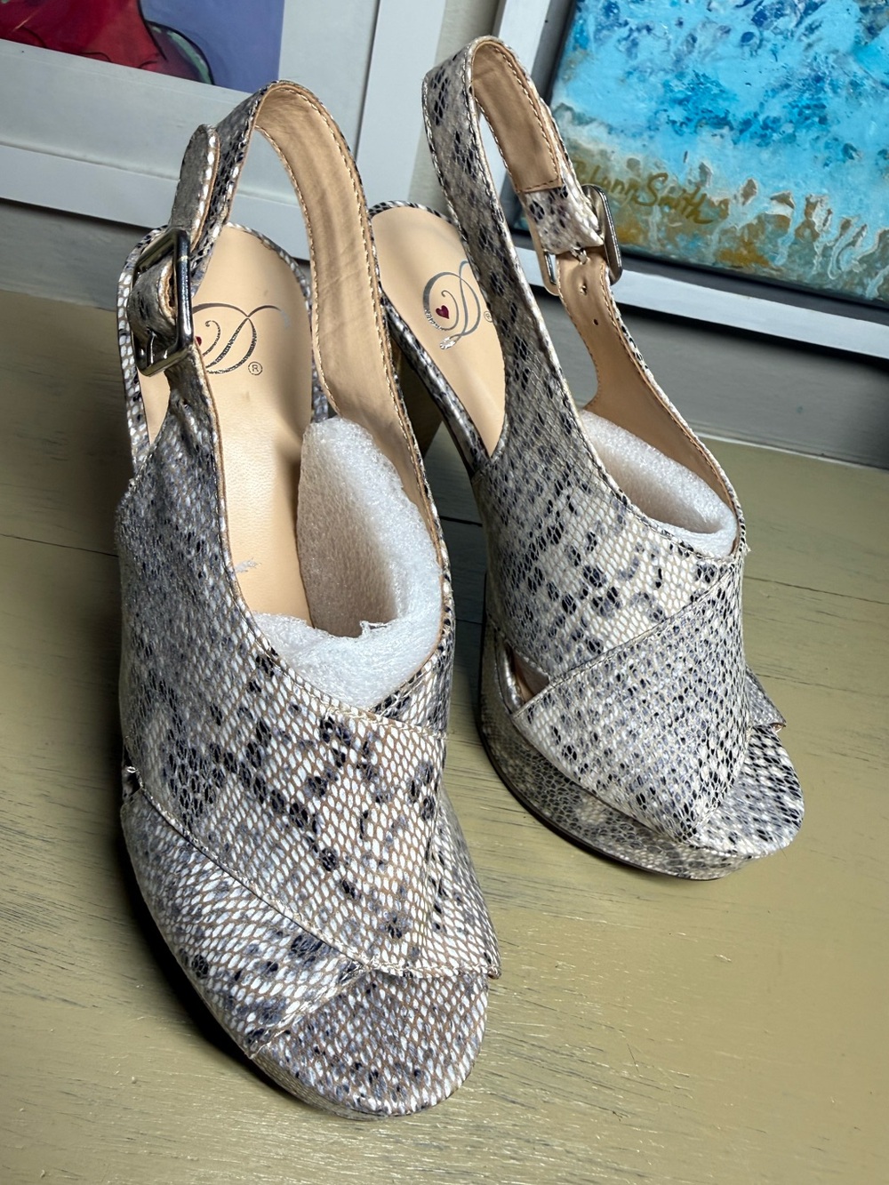 Slingback Peep-Toe Heels in Snakeskin Neutral